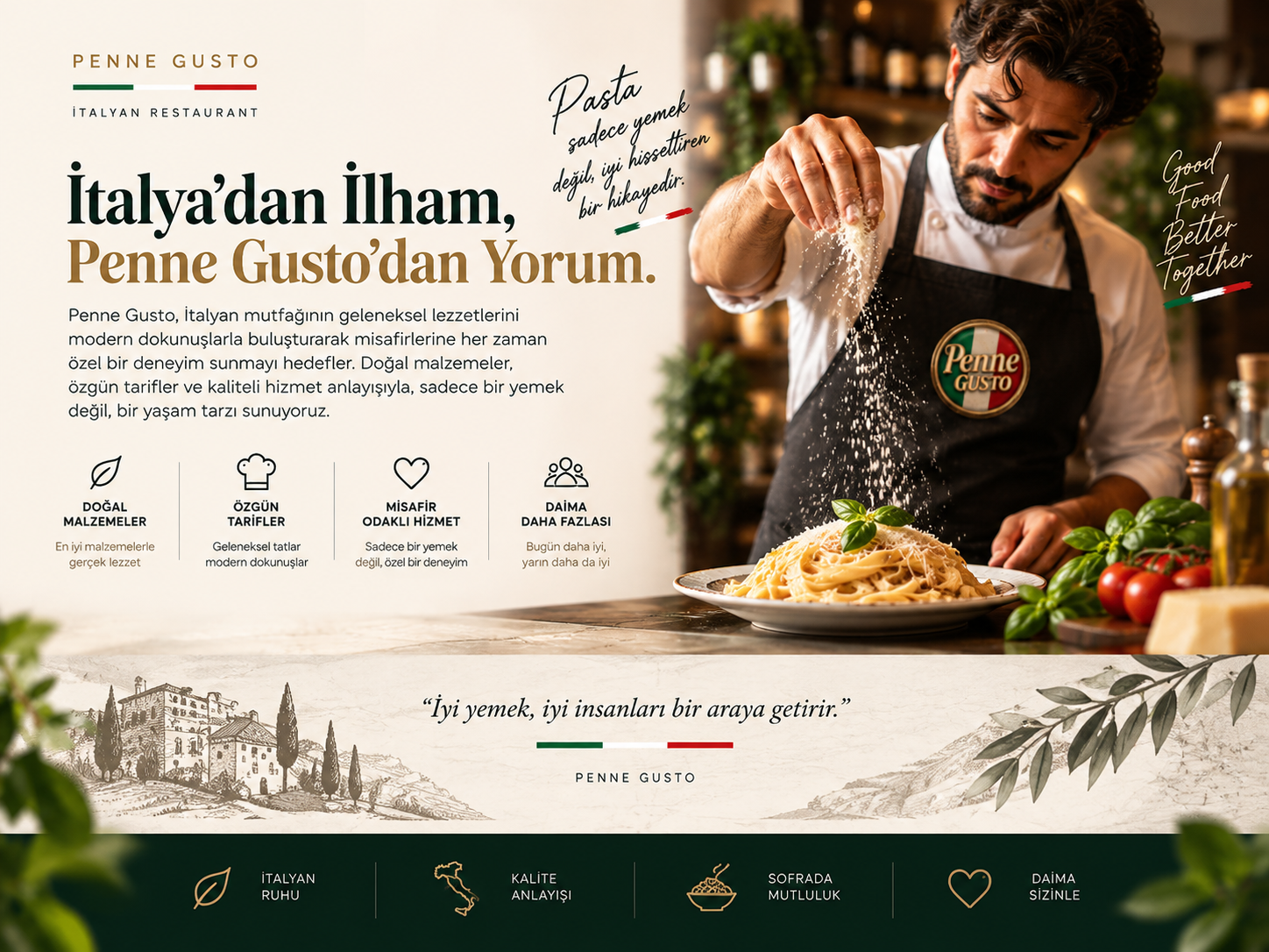 Penne Gusto hakkında - İtalya'dan ilham, modern yorum