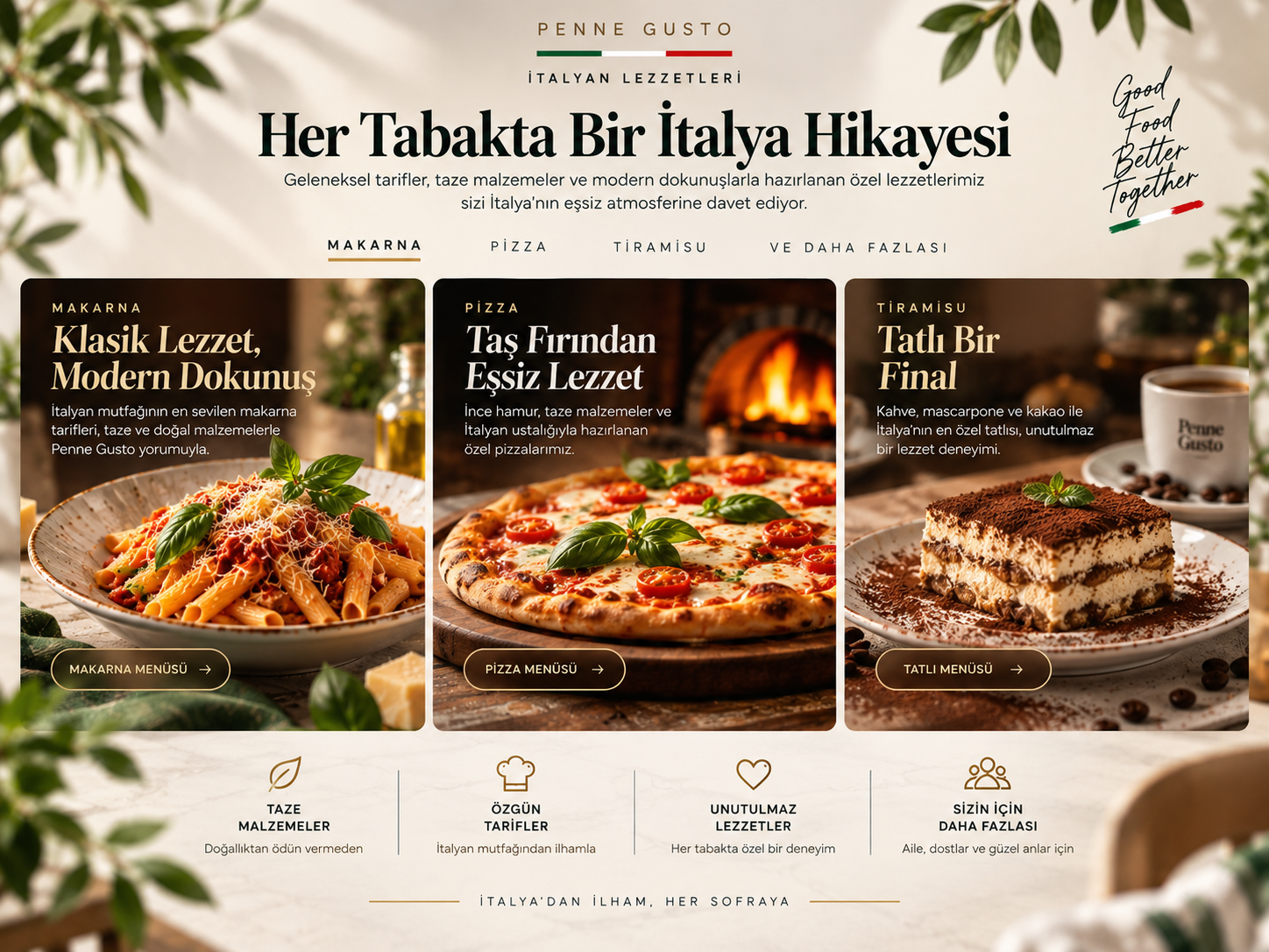 Penne Gusto lezzetleri - makarna, pizza ve tiramisu